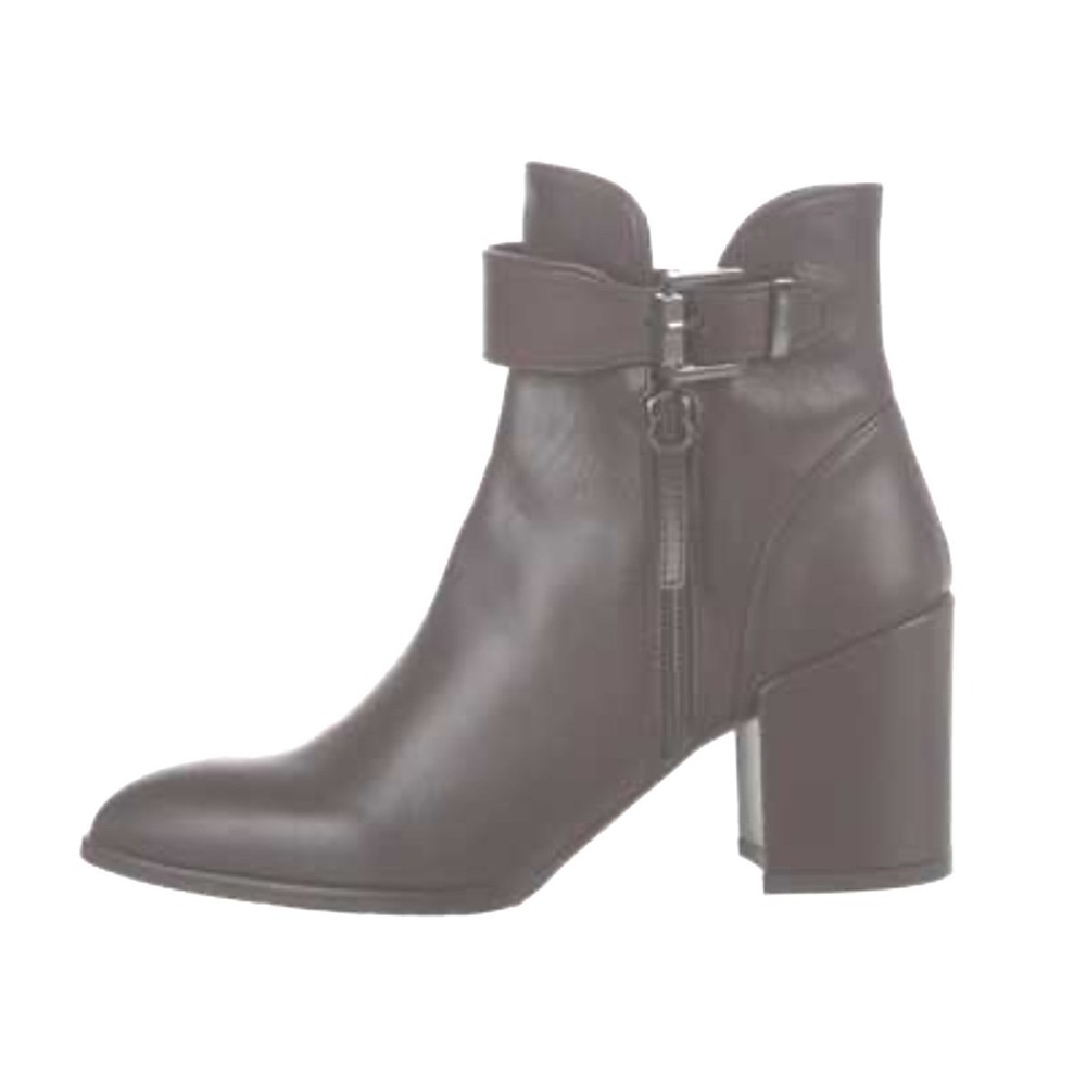Stuart Weitzman Brown Leather Buckle Ankle Boots Pointed Toe Block Heel Size 8.5